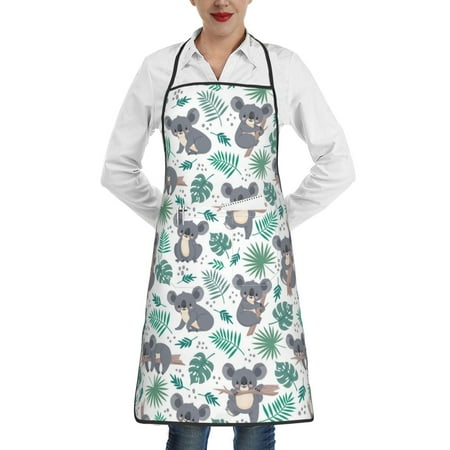

Matuu Bears and Tropical Leaves for Adjustable Cooking Aprons for Women with Pockets Kitchen Aprons for Men Water and Oil Resistant