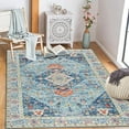 thumbnail image 2 of DSstyles Indoor Modern Area Rug Bedroom Mat Living Room Carpet Super Soft Thin Persian Throw Rug Low Pile Anti Slip Kitchen Mat Distressed Multi Floor Cover for Nursery Dorm Office, Blue Teal, 2 of 8