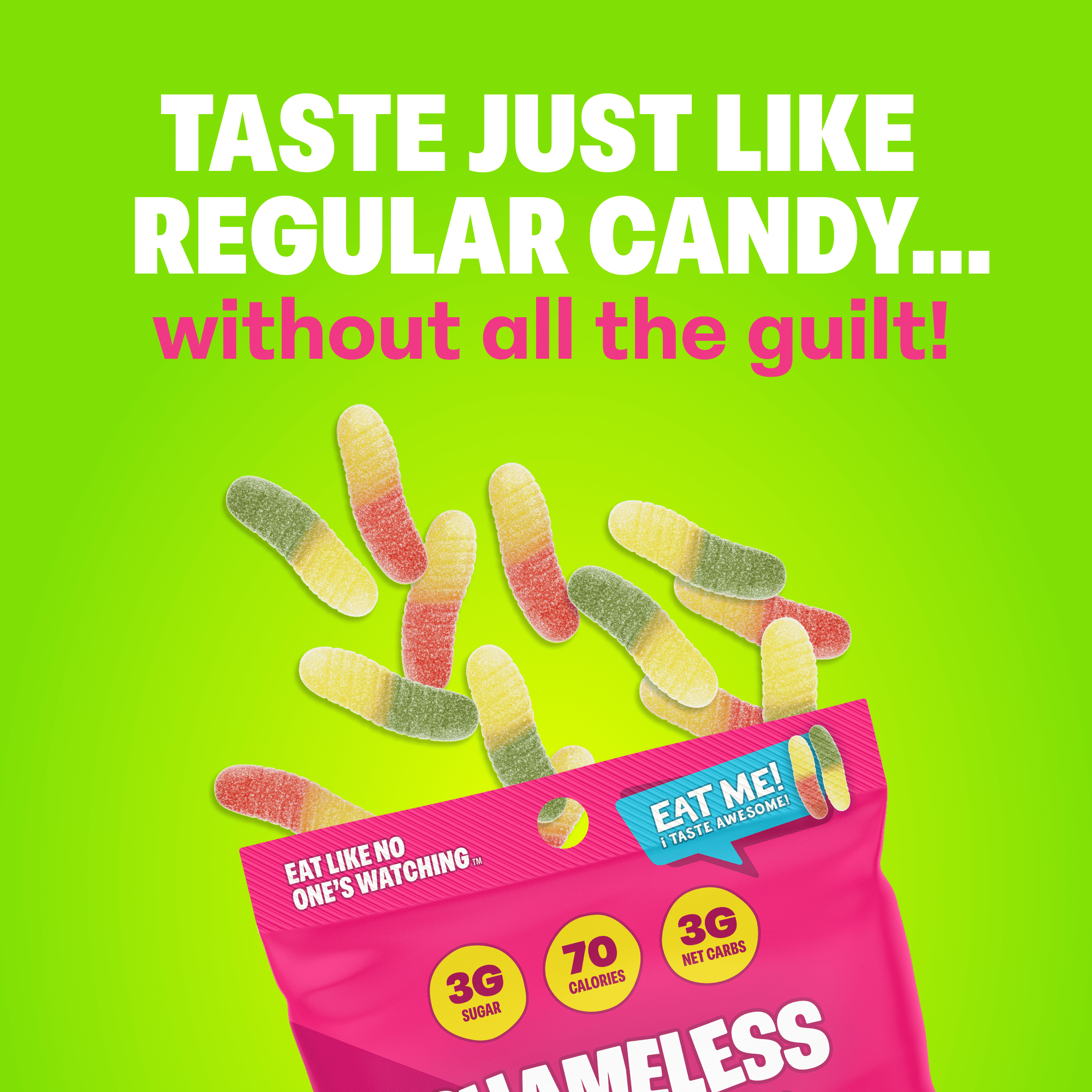 Shameless Snacks - Low Calorie Snacks, Low Carb Keto Gummies (Gluten Free & Non GMO Candy) - 6 Pack Wild Worms