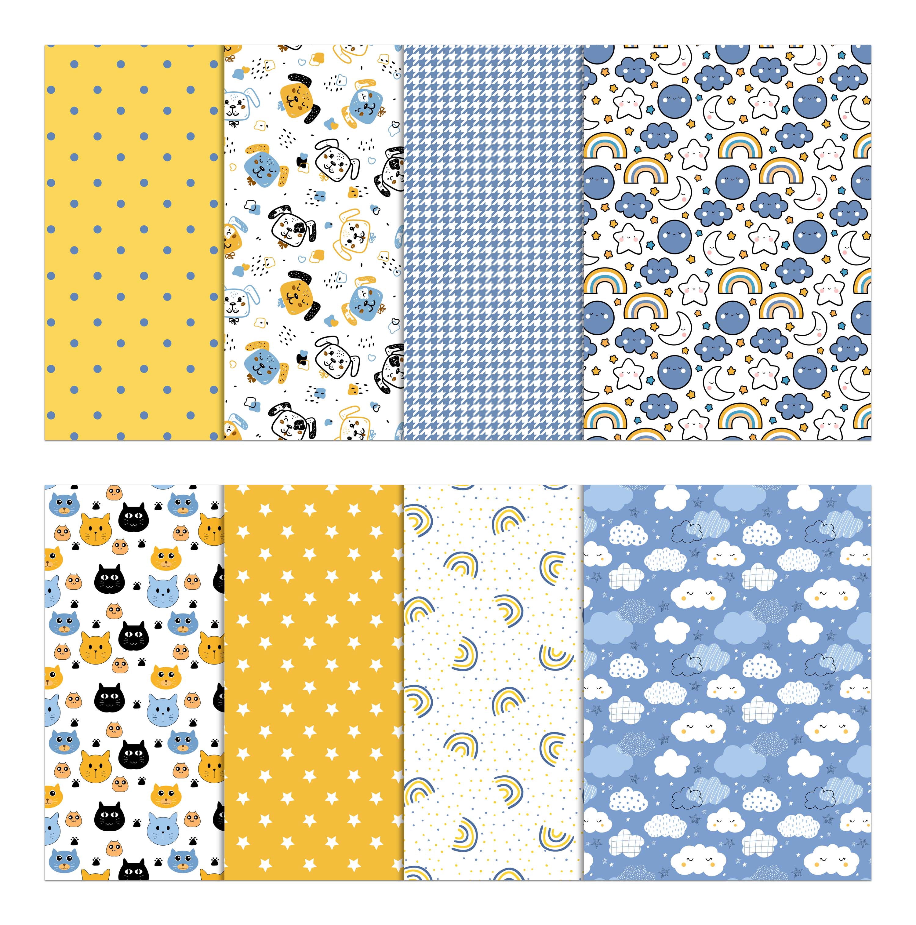 Soimoi 8 Pc Fat Quarter Bundle-Kids Collection - Nursery DecorPrint 18"x 22"DIY Patchwork-100% CottonPre-Cut Quilting Fabric Blue-Yellow & White