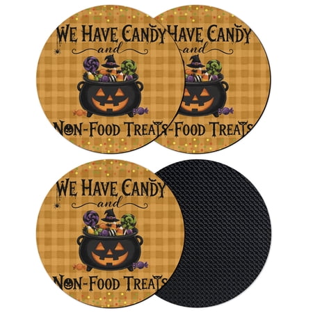 Orange Plaid Halloween Coasters Set of 4 Absorbent Coasters for Drinks Pumpkins Spooky Candy Polka Dot Coaster for Desk Coffee Table Protection Home Decor House Warming Gifts 4