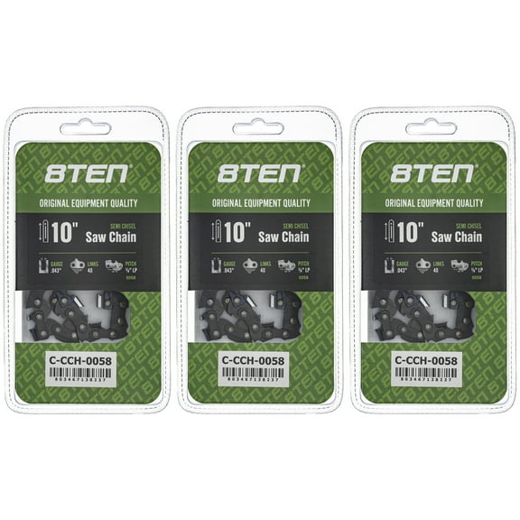 Semi Chisel Chainsaw Chain 10 inch .043 3/8 LP 40DL for Ryobi Poulan 3 Pack 810-CCC2270H