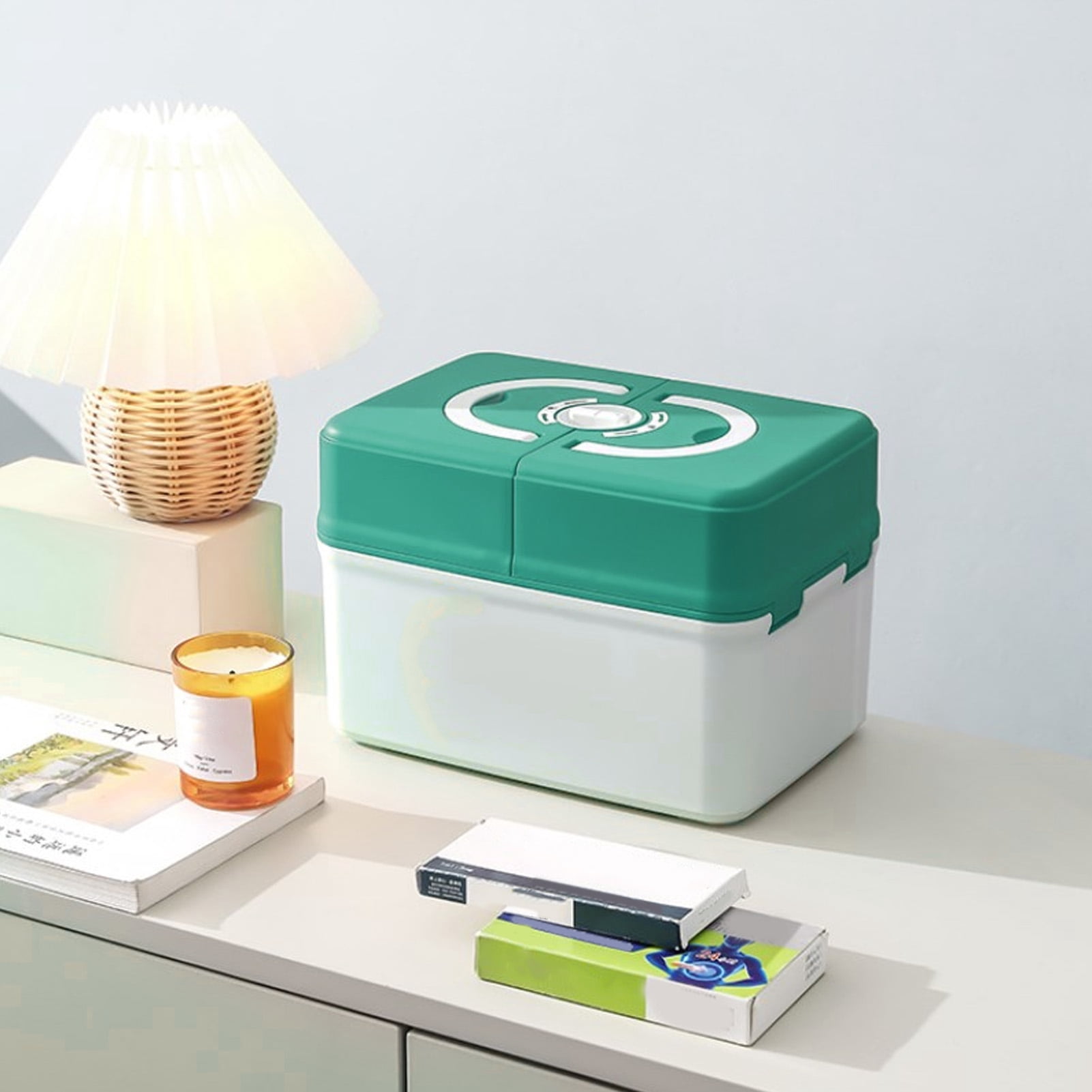 YAHHU Medicine Storage Box Emergency Supplies Organizer Medical Kit Container for Kindergarten School Home Green - Large Capacity First Aid Box (12.99 inches / 33 cm Length, 3.08 lbs / 1400 g)