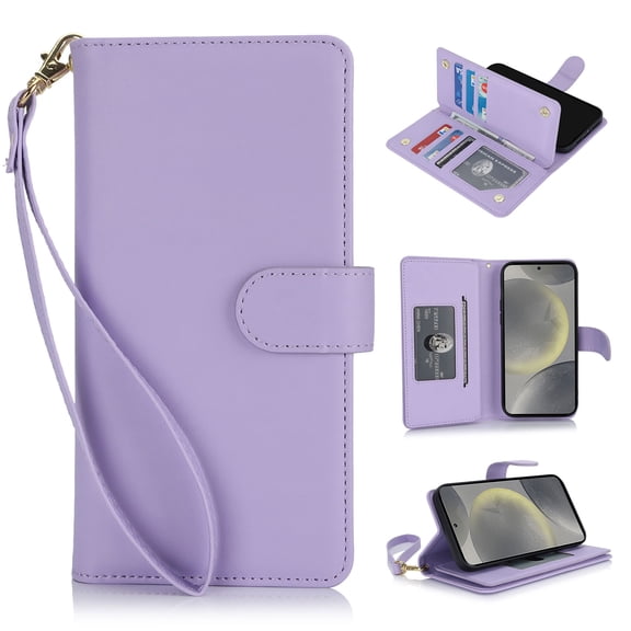 Premium PU Leather Wallet Case for Google Pixel 9 / 9 Pro, Classic with Card Slots Magnetic Closure RFID Protection Wrist Strap Kickstand Shockproof Flip Cover for Google Pixel 9 / 9 Pro, Lightpurple