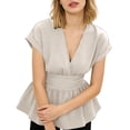 thumbnail image 4 of Endives Womens Short Sleeve T- Shirt V Neck Ruched Waist Peplum Top Chic Daily Wear Casual Blouse Summer Outfit, 4 of 6