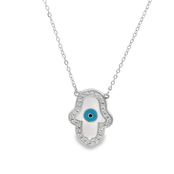 Hand Of Hamsa Evil Eye Dainty Necklace With CZ Stones (G108)