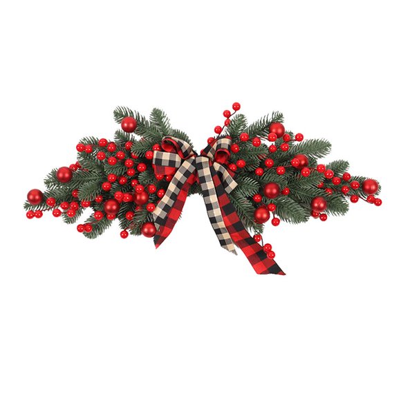 Christmas Swag Lintel Artificial Pine Branches With Plaid Bow Happy New Year Home Decor Simulation Red Fruit Lintel