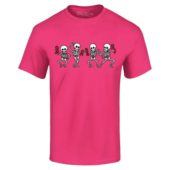 Shop4Ever Men's Skeletons With Pink Ribbons Graphic T-shirt XX-Large Heliconia Pink