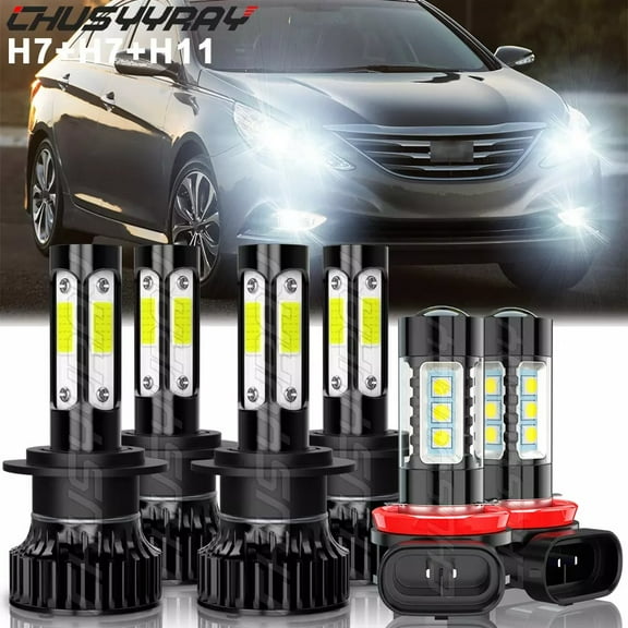 For Hyundai Sonata 2011 2012 2013 2014 6X LED Headlight High Low Beam   Fog Lamp Bulbs 6000K White