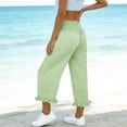 thumbnail image 2 of AKOEE Cute Summer Capris Plaid Print Smocked High Waist Wide Leg Capri Pants Pockets Ruffle Hem Casual Beach (2XL, Green), 2 of 7