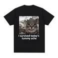 thumbnail image 2 of Sobreviví al dolor de estómago de hoy, camiseta divertida con meme de gato, camiseta de manga corta para hombres y mujeres, camisetas casuales de algodón de gran tamaño, ropa de calle, 2 of 5