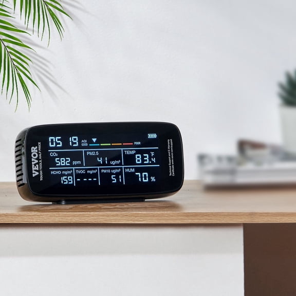 Indoor/Outdoor Air Quality Monitor – Measures CO2, Formaldehyde, TVOC, AQI, PM2.5 PM10 PM1.0, Temperature & Humidity, 9-in-1 with Alarms