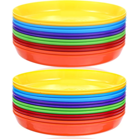 24 Pack Plastic Plates, 7 Inch Colorful Toddler Dinner Plates Children Plates, BPA Free Reusable Small Snack Plates Salad Plates for BBQ, Travel, Events, Dishwasher Safe, 6 Colors