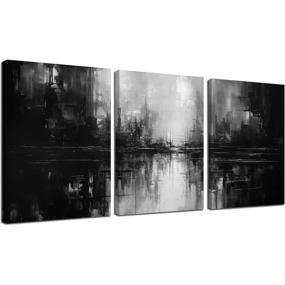 Black And White Abstract Painting Canvas Wall Art 3 Piece 12x16 Inch