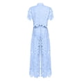 thumbnail image 5 of Short Sleeve Turn Down Collar Lapel Hollow Out Lace Vest and Wide Leg Pants Two Piece Outfit Women Summer Solid Color Blue L, 5 of 5