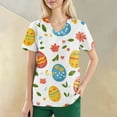 thumbnail image 5 of DENGDENG Easter Scrub Shirts for Women Bunny Easter Eggs Printed Workwear Nurses Uniforms Clearance V Neck Short Sleeve T-Shirts Funny Rabbit Scrub Tops with Pockets Yellow S, 5 of 6
