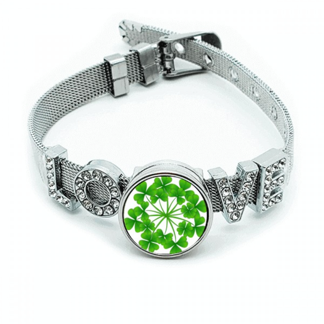 Trébol de cuatro hojas círculo de Irlanda el día de San Patricio Pulsera pulsera pulsera de cristal amor pulsera ajustable