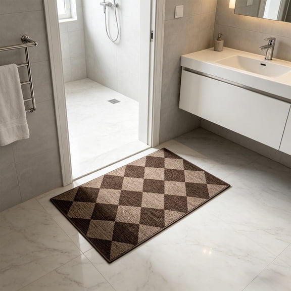 Rijanmt Checkered Door Mat,Brown Beige Non-Slip Washable Low Pile Doormat,Checkered Diamond Floor Rug,Small Area Rugs for Entryway Bedroom Kitchen Front Porch Decor,Farmhouse Decorative Rug,A,40x60cm