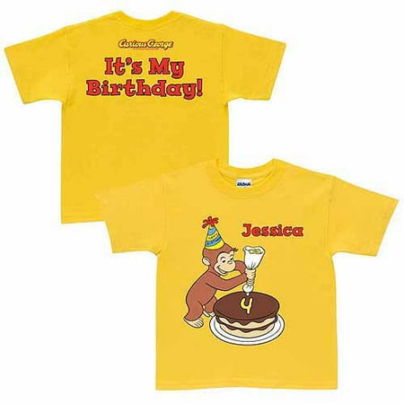 Personalized Curious George It's My Birthday Toddler Yellow T-Shirt In Sizes: 2t, 3t, 4t, 5/6t