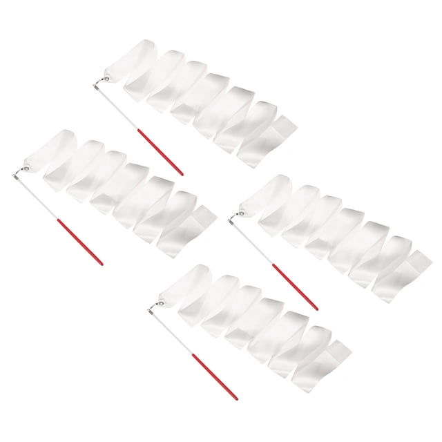 Uxcell 4 Pcs Dance Ribbons, 78.7 Inch Gymnastics Ribbon Streamers with Red Wand for Gymnastics Artistic, White