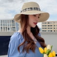 thumbnail image 5 of Trendy Classic Bucket Hat Sunshade Beach Woven Panama Hat Female Sun Hat Straw Hat Korean Style Cap British style WHITE, 5 of 8