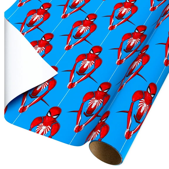 American Greetings 30 in. x 96 in. Blue Spiderman Wrapping Paper (1-Roll, 20 Sq. ft.)