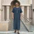 thumbnail image 2 of Traditional Arabic Jubba Thobe For Middle Embroidered Short Sleeve Style Kaftan Tunic Comfortable Loose Fit/Grey/XL, 2 of 3