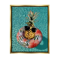Stupell Industries Pineapple on Beach Tube Food & Beverage Painting Gold Floater Framed Canvas Art Print Wall Art, 17 x 21