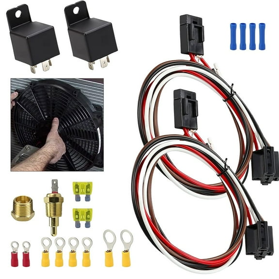 40 AMP Dual Electric Fan Relay Kit Temperature Sensor Switch 185 On 175 Off
