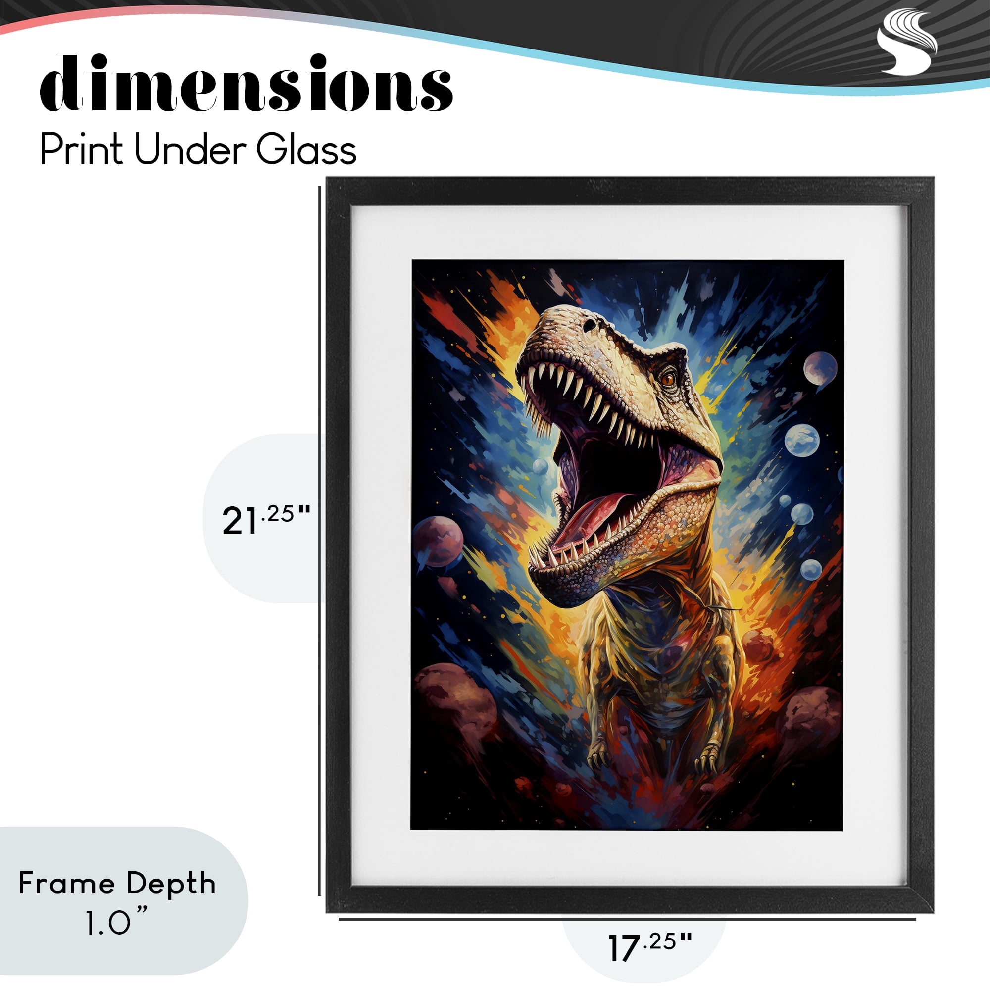 Stupell Industries Dinosaur with Planets Black Framed Print Under Glass, design by Creative Studio