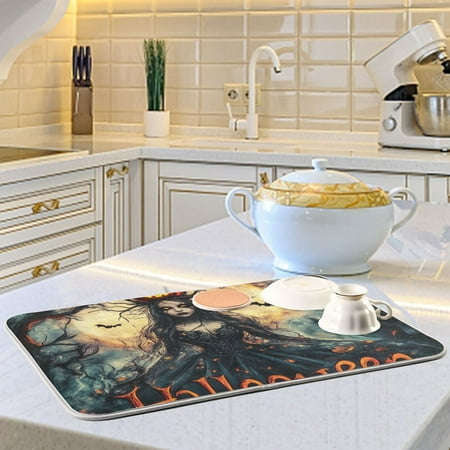 

Queen Of Halloween Dish Drying Mats for Kitchen Counter Absorbent Microfiber Coffee Pad