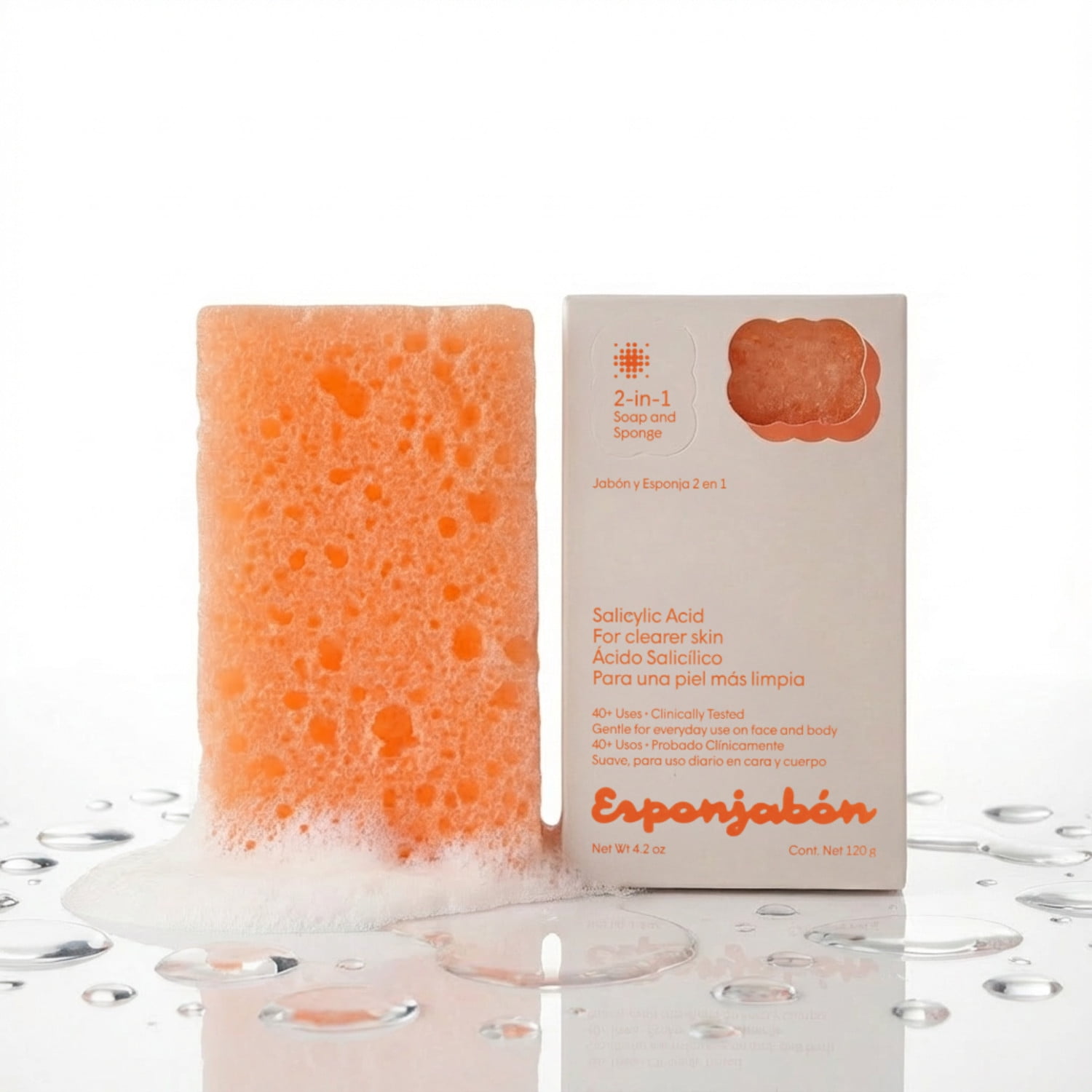 Esponjabon Salicylic Acid Soap Sponge - For Clearer Skin 2-in-1 Soap Sponge - For Face and Body - 4.2 oz