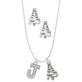 thumbnail image 1 of Delight Jewelry Silvertone Crystal Initial - J - Silver tone Zig Zag Christmas Tree Charm Necklace and Stud Earrings, 1 of 4