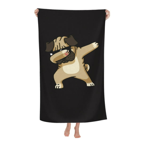 Dabbing Pug Beach Towel 32x52inch QuickDry, Bath Towels for Kids and