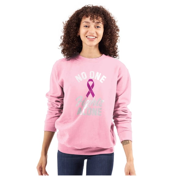 Breast Cancer No One Fights Alone Women Crewneck Sweatshirt Brisco Brands S
