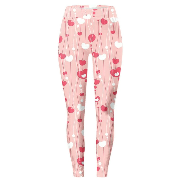 Womens Elephant Pink Heart Leggings, Yoga Pants, Footless Tights: Yoga Waist  - ShopperBoard