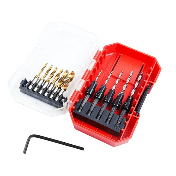 Juego de 12 Brocas Avellanadas para Roscar, Abridor de Agujeros para Carpintería, Hexagonal, Macho de Roscar Avellanado