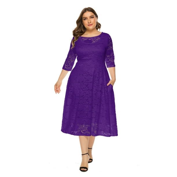 Hawee Womens Elegant Crew Neck Lace Plus Size Formal Evening Dress