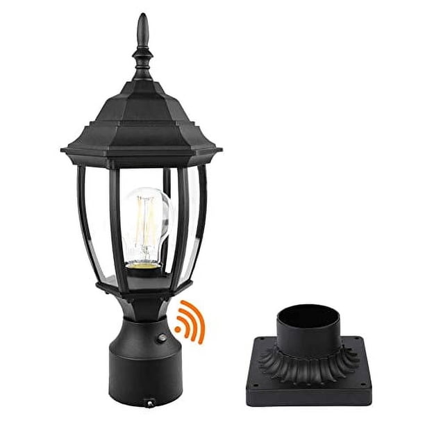 Poste de luz para exteriores del atardecer al amanecer, 120 V, resistente al agua, de aluminio, con base de montaje en muelle, lámpara exterior, cabezal de farol con vidrio transparente para jardín, p