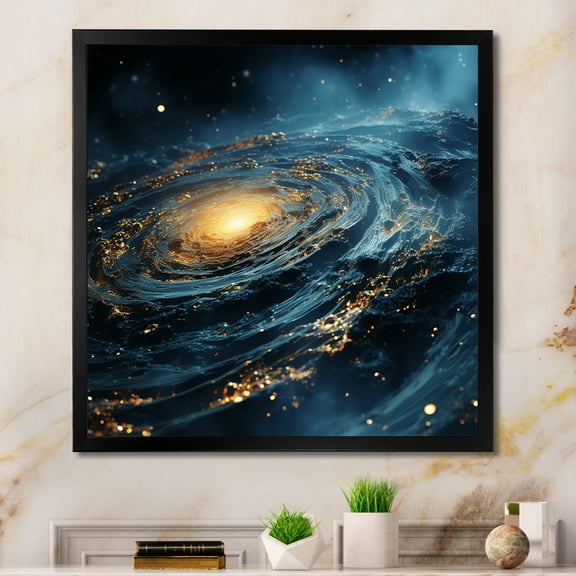 Designart "Black Hole In A Gleaming Galaxy" Abstract Spirals Picture Framed Wall Art Prints