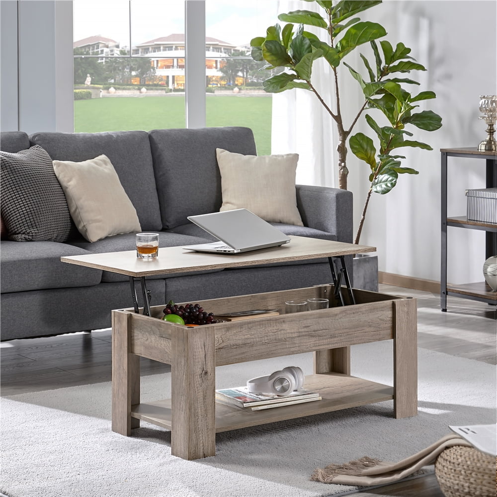 Modern 386 Wood Lift Top Coffee Table With Lower Shelf