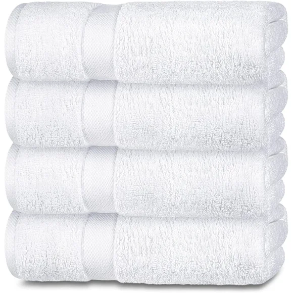 White Classic Wealuxe Collection Bath Towels Set of 4, Cotton Body Towel for Hotel, Gym, Spa, Soft Extra Absorbent Quick Dry Towels for Bathroom 27x52 In (68 x 132 cm)
