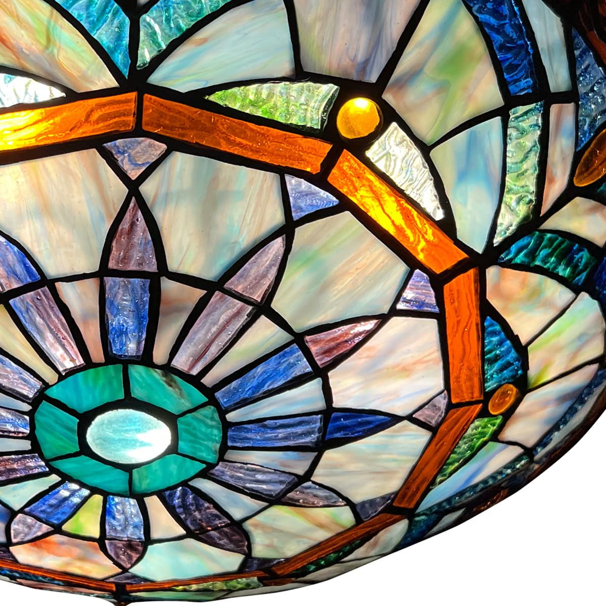Tiffany Ceiling Light Fixtures 3-Light, Flush Mount 16" Wide Vintage Blue Stained Glass Lampshade Ceiling Lamp