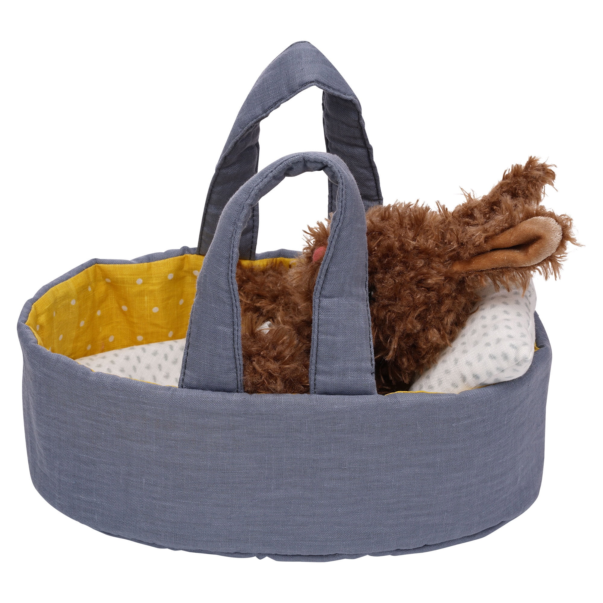 Manhattan Toy Moppettes Beau Bunny Stuffed Animal Nurturing Playset with Bunny Plush Toy, Fabric Bassinet, Blanket & Pillow