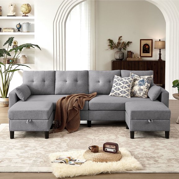 Modern Sectional Sofa Couch with Reversible Chaise U Shaped Couch 4-Seat Convertible Sofa for Living Room