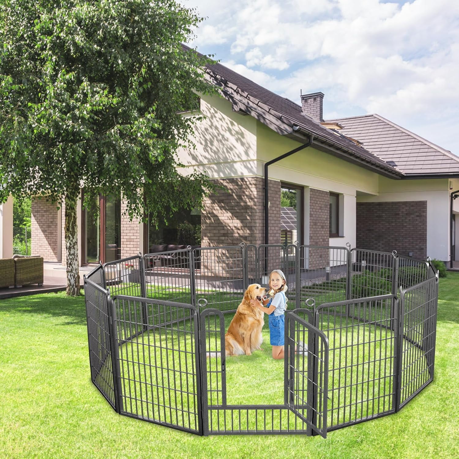 Jhsomdr Dog Playpen Outdoor 28 Panels 40" Height Heavy Duty Metal Dog Fence Puppy Playpen with Doors for Large/Medium/Small Dogs Indoor Pet Fence Exercise Dog Pen for RV, Camping, Yard