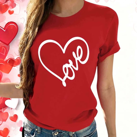 EchfiProm Womens Red Shirts Valentine Graphic Tees Basic Valentine Day Cute Heart Tops for Adult