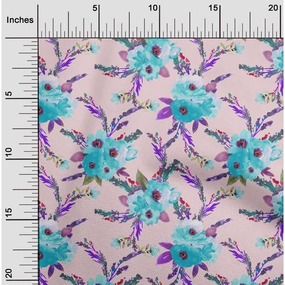 oneOone Georgette Viscose Fabric Watercolor Leaves & Peony Floral Print Sewing Fabric BTY 42 Inch Wide