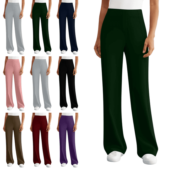 Womens Wide Leg Pants High Waisted Business Casual Work Trousers Dressy Pants with Pockets for Beach Vacation Size S-2XL