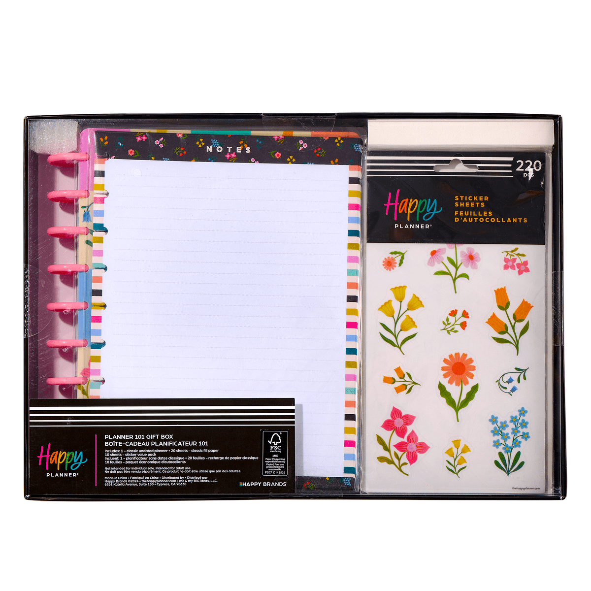The Happy Planner Planning 101 Classic Undated Planner Starter Bundle – Classic Size 7″ × 9.25″ – Horizontal Layout, Undated Planner + 20 Sheets Filler Paper + 10 Sheets Blooming Stickers